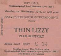 Thin Lizzy ticket 1/11/76