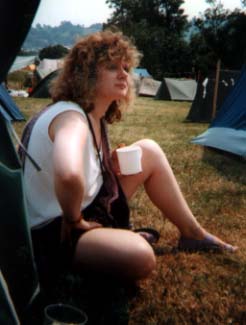 Val takes in the festival from outside our tent